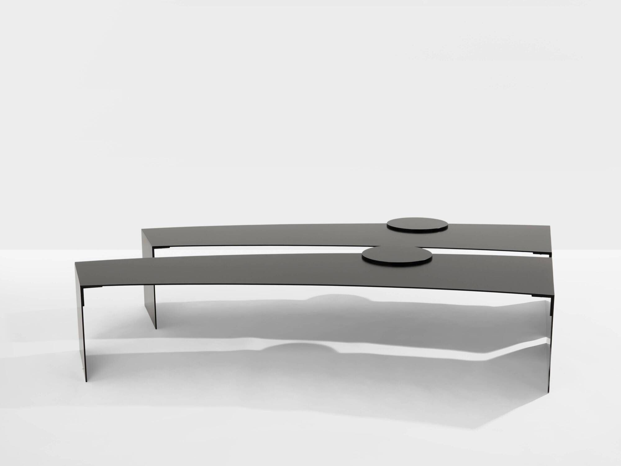 Gilles Derain pair of metal coffee tables edition Lumen 1986