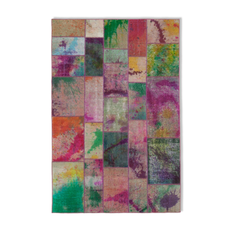 Tapis de patchwork turc surteint fait à la main 198 cm x 300 cm multicolor patchwork