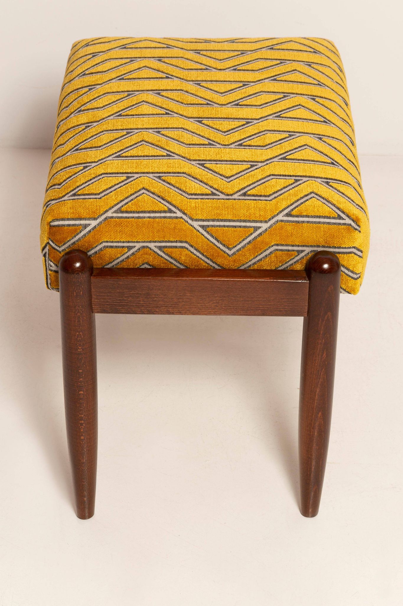 GFM Mid Century Stool in Yellow Jacquard by Casamance, E. Homa, Europe, 1960s