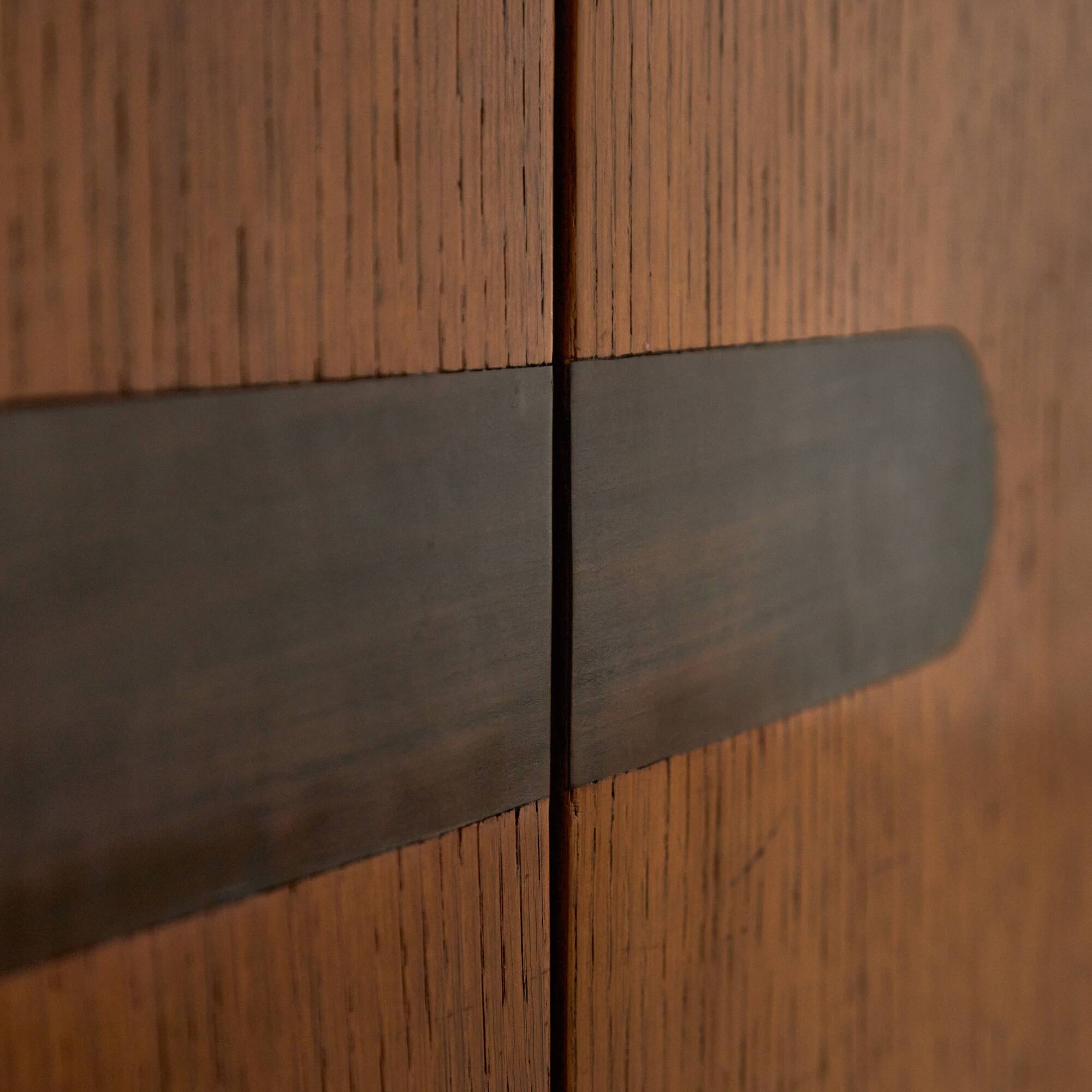 1950's Oakwood Display Cabinet with Sliding Glass Panels