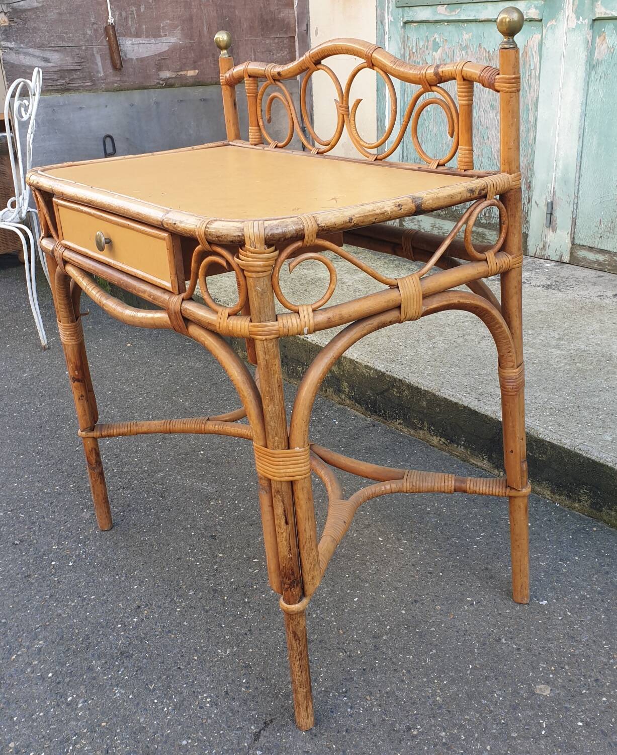 Bamboo and rattan side table, 1950s-1960s