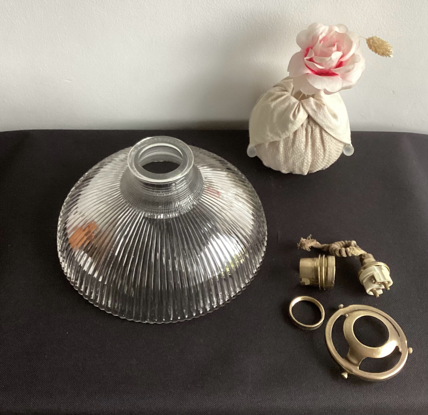 Vintage striped glass holophane pendant light