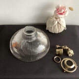 Vintage striped glass holophane pendant light