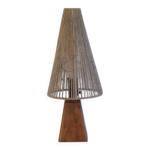 Lampe scandinave en bois et corde 1960