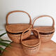 Set of 3 rattan baskets, with lid