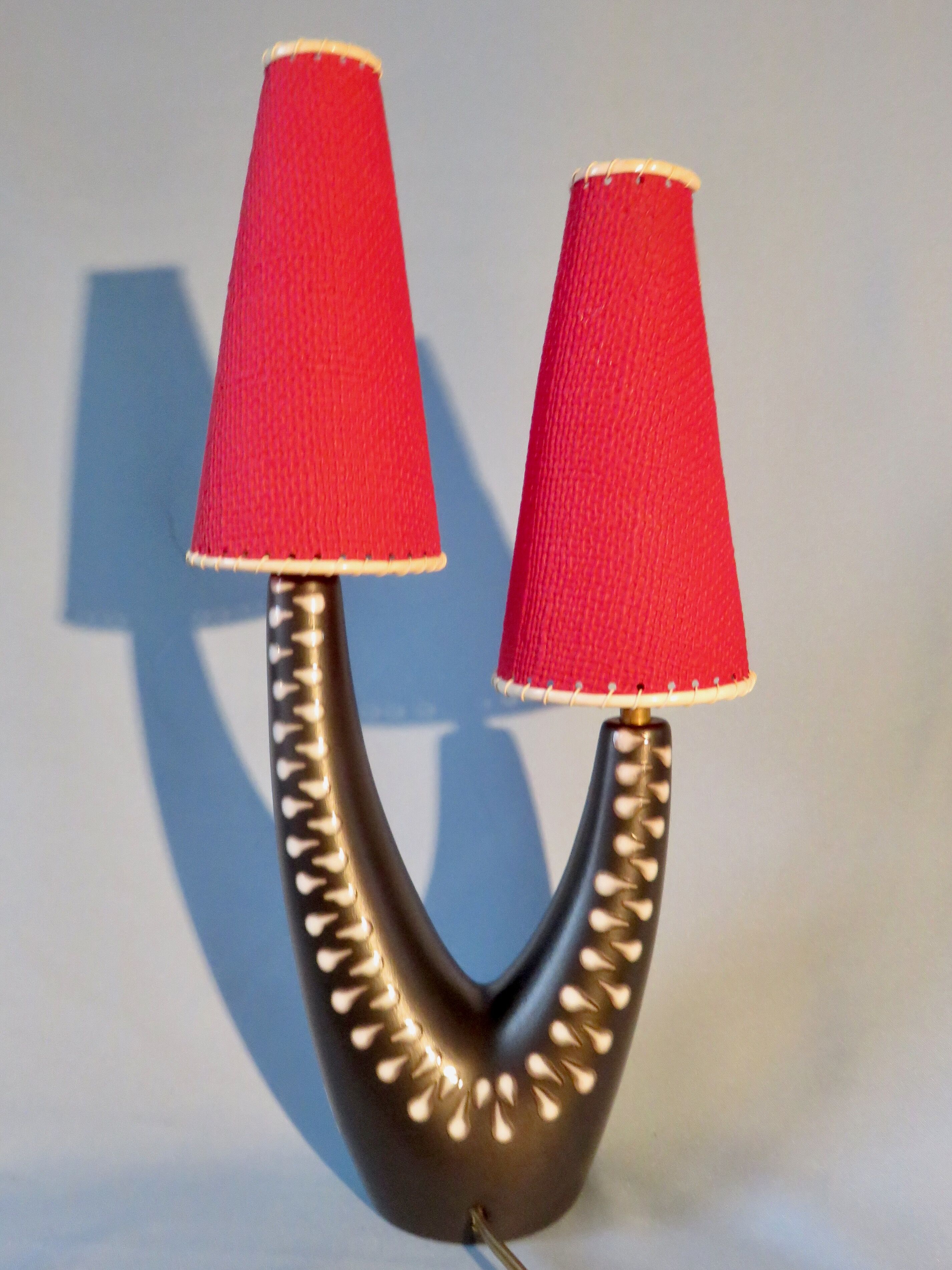 Sandstone bedside lamp with two asymmetrical arms. Soholm. Denmark 1955