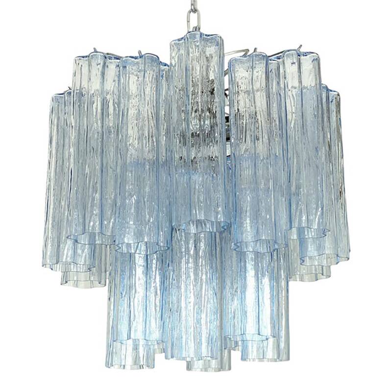 Contemporary Sky-Blue Italian Murano Glass “Tronchi” Chandelier