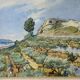 Watercolour landscape of Provence "the fort on the town", early 20th century.