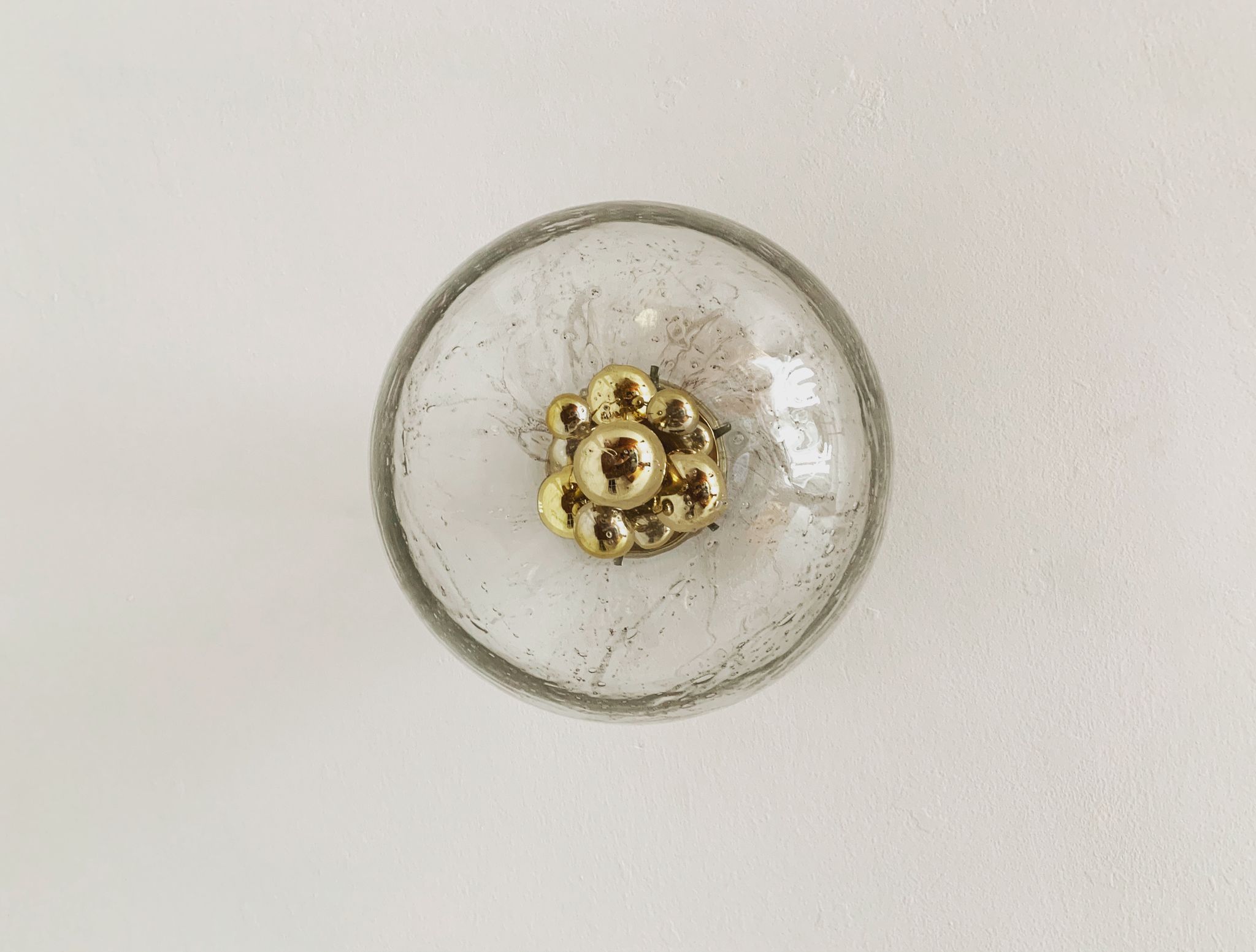 Golden mid-century ice glass ceiling lamp by Doria