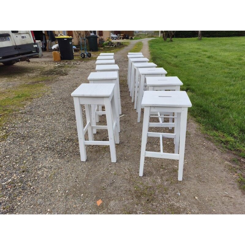 Set of 13 wooden bistro stools