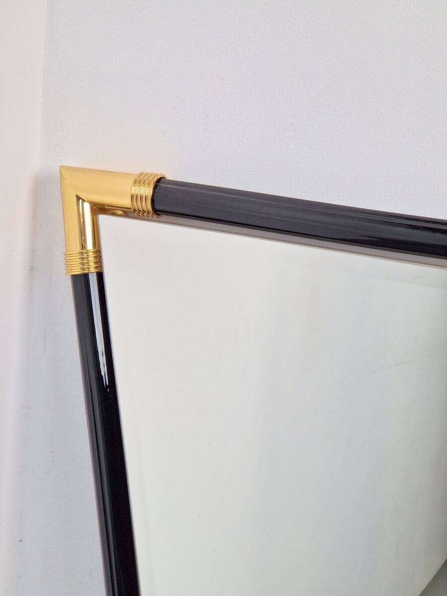 Modern Black Lacquer Metal Triangle Mirror, 1970s