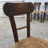 Set de 4 chaises brutalistes bois et corde, art populaire