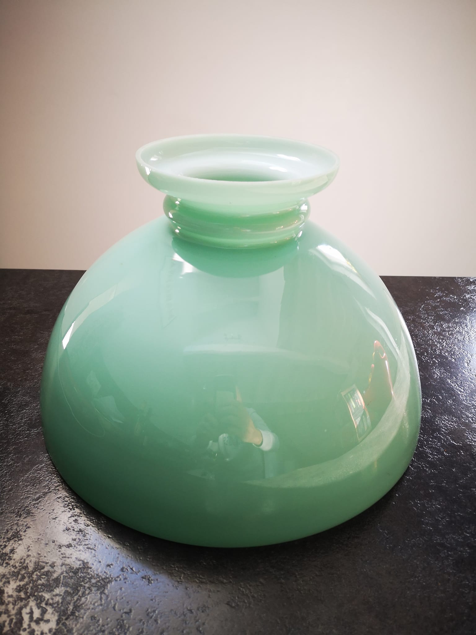 Old lampshade day half globe bell lamp suspension opaline green vintage Ø 30 cm TBE