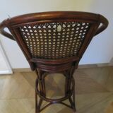 Set of 2 swivel bar stools / chairs - wood - cane - rattan - 80s