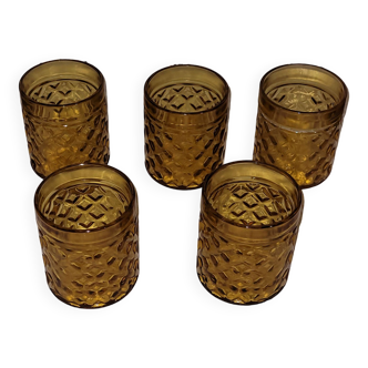 5 amber Pernod glasses - vintage