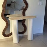 Travertine and wood console | white oak