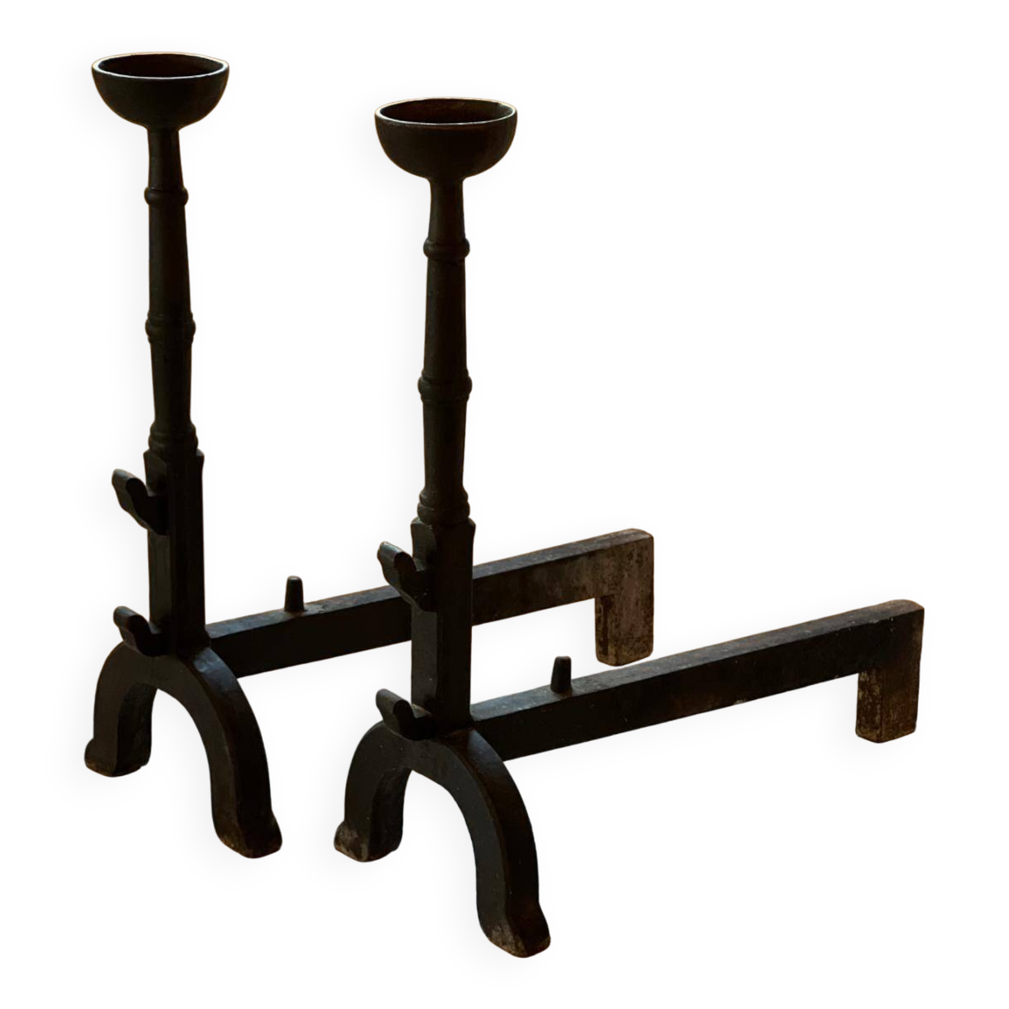 Pair of andirons called Landiers in cast iron 19th century.