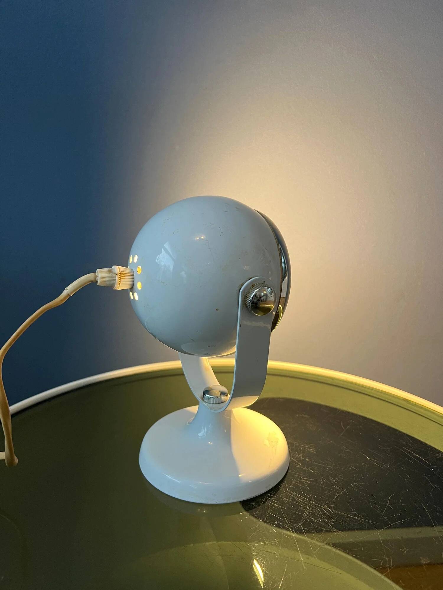 Mid-century small white space age eyeball table lamp