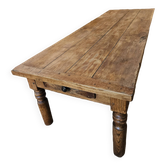 Table basse XXL en bois d’ orme massif brut 2 tiroirs ancienne rustiqu
