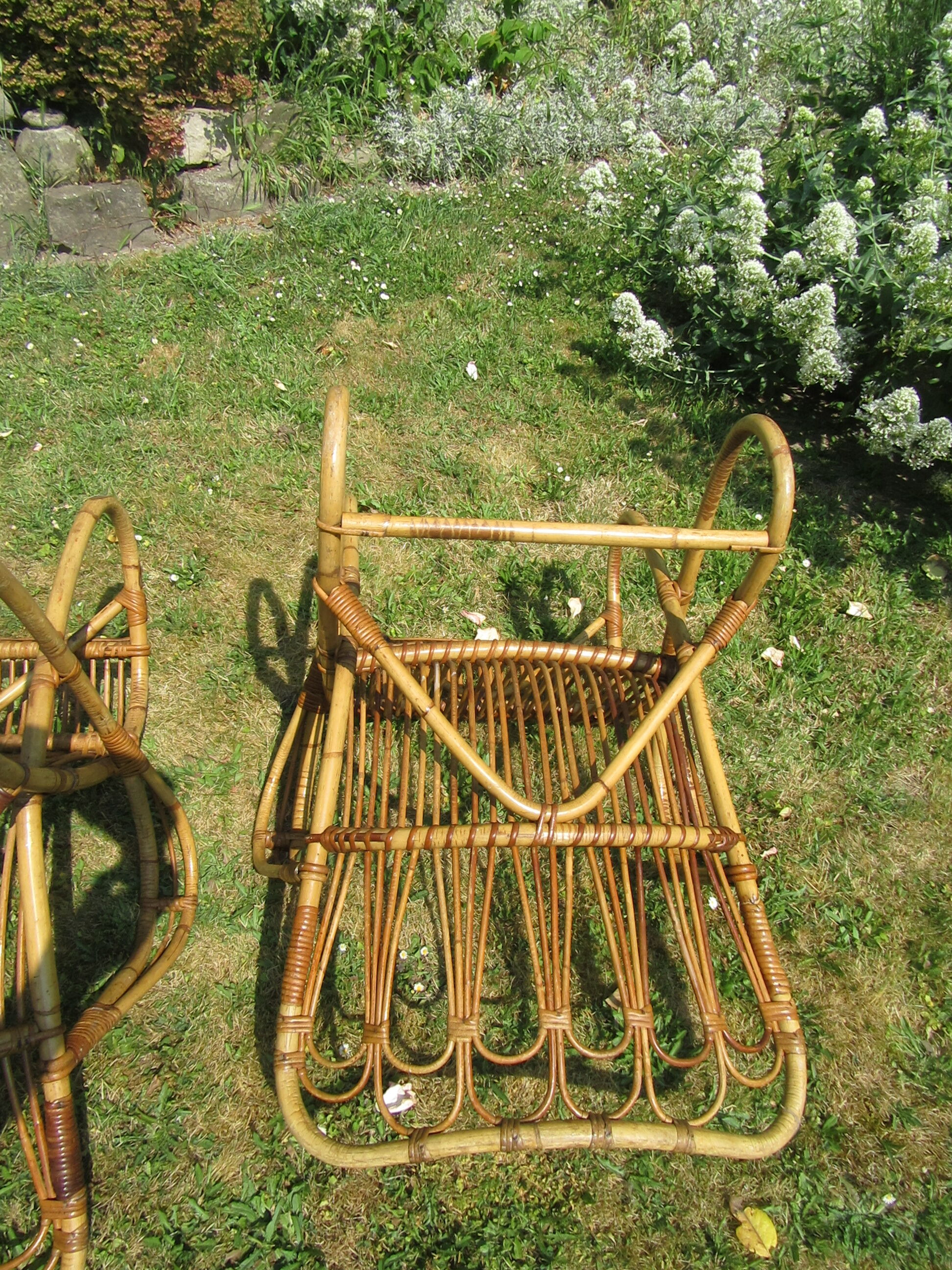 Pair vintage rattan armchairs