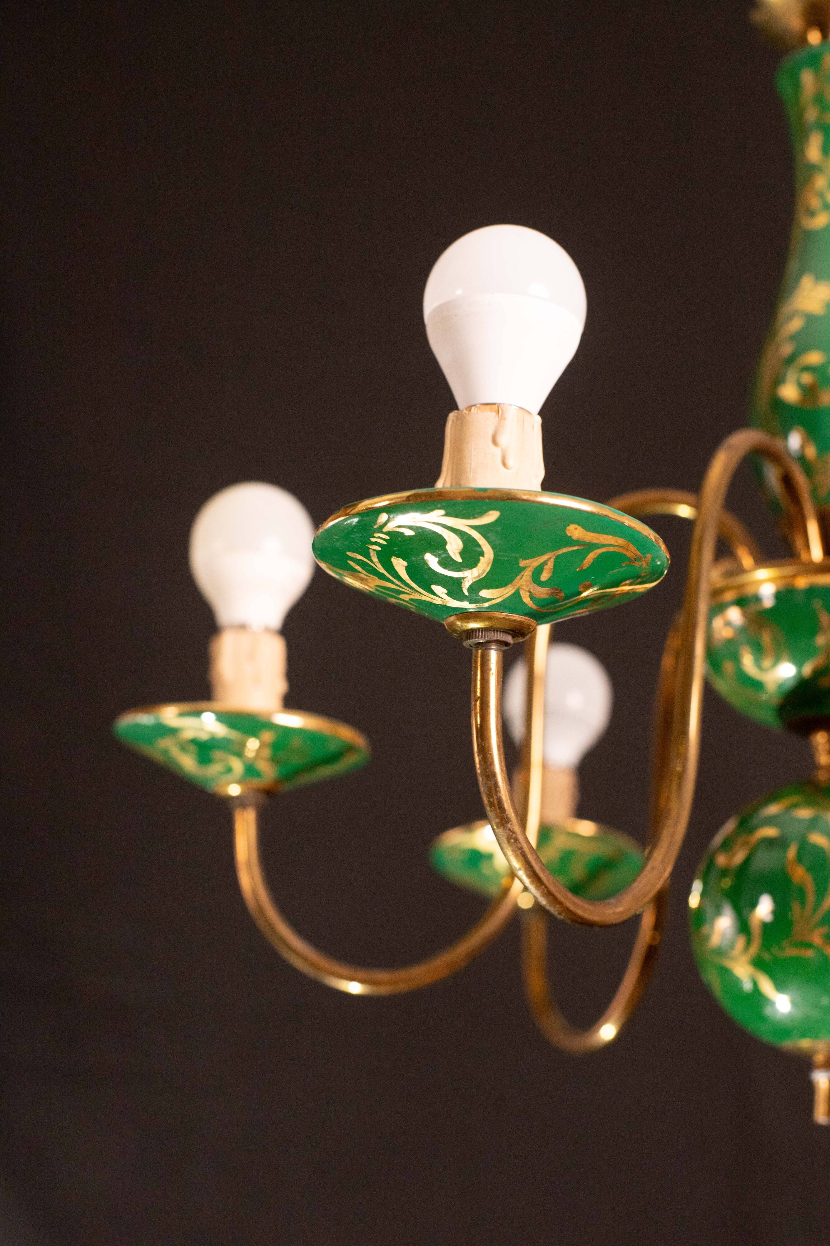 Art Deco Brass and Painted Terracotta Chandelier, 1950s