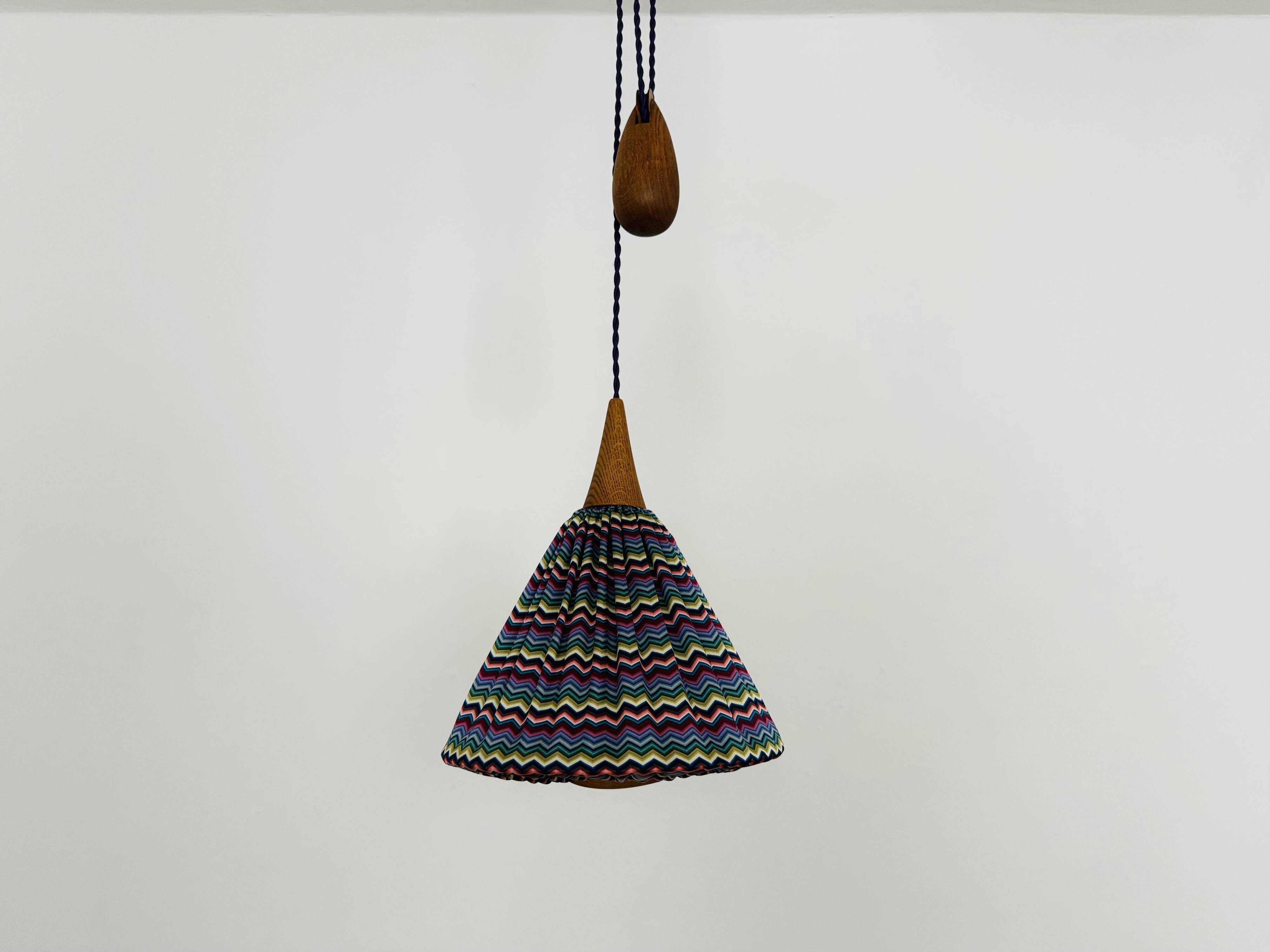 Oak Pendant Lamp with Counterweight by Uno and Östen Kristiansson