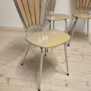 Set of 6 vintage fan-back dining chairs with beige leatherette upholstery