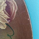 Vintage hand painted wooden round wall mirror