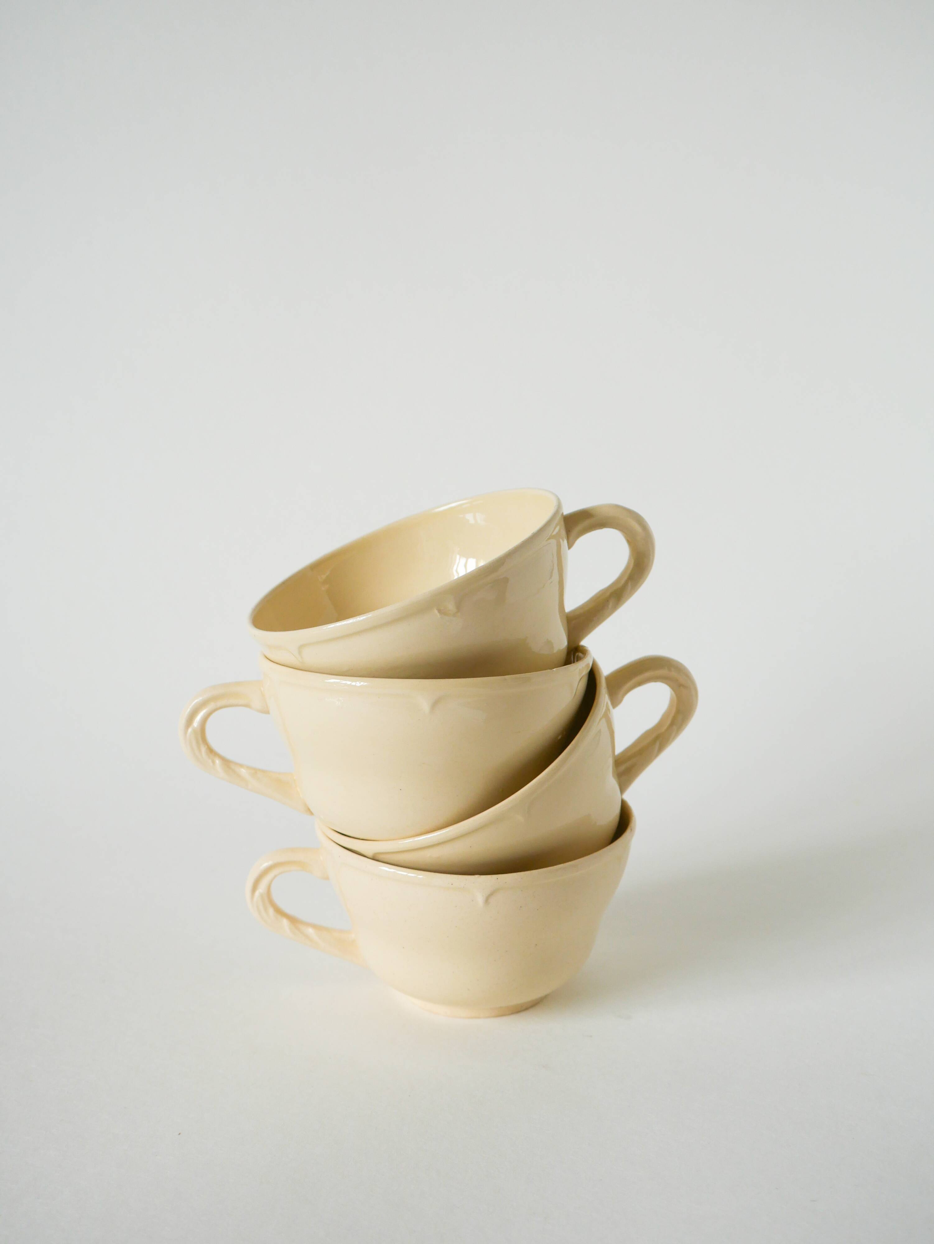 Set of 4 Badonviller coffee cups, Cream, 1960