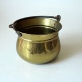 Brass planter with iron handle, vintage from the 1960s