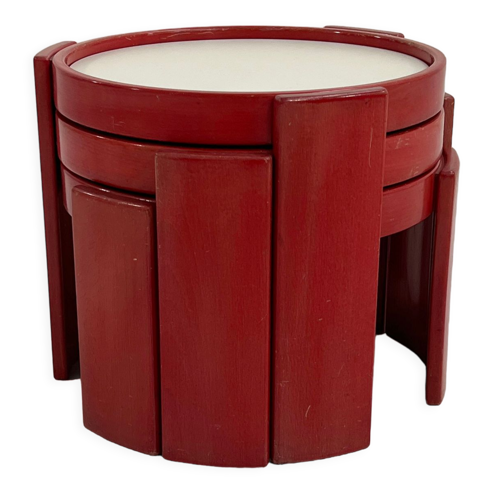 Set of 3 red nesting tables by Gianfranco Frattini for Cassina, 1970