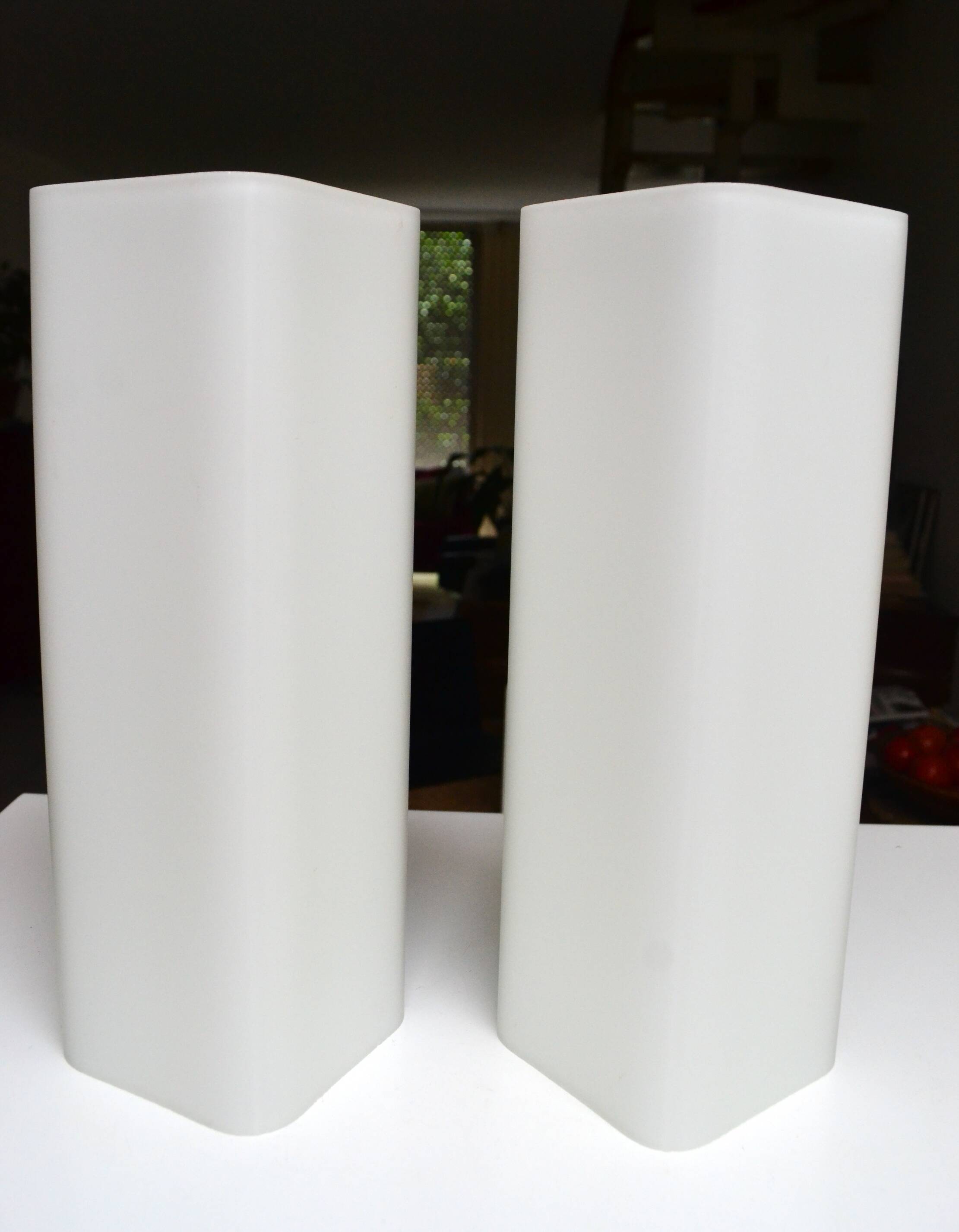 Pair of Louis Kalff wall lights, teak opalines from the 50s/60s.