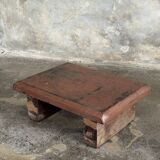 Small auxiliary stool in upcycled teak with red chrome (3274)