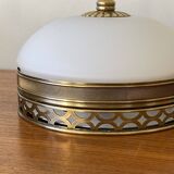 Paire d'appliques plafonniers anciens demi sphérique verre blanc et laiton