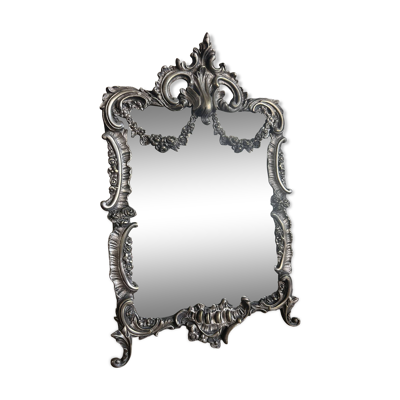 Grand miroir de table en bronze argenté – époque XIXe – style Louis XVI