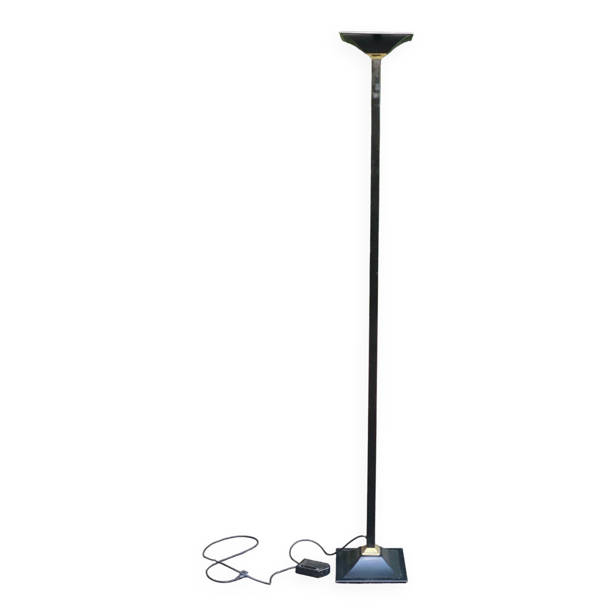 Lampadaire halogène vintage art déco italien noir et doré