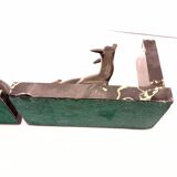 Art Deco Bookends of Doe Lying on Portor Marble