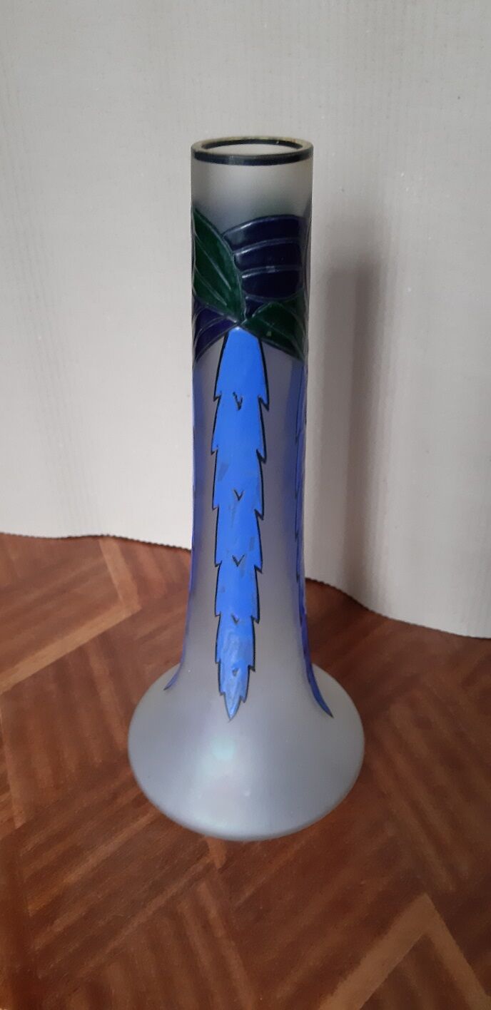 Art Deco enamel vase signed Leune