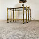 Trio of coffee tables "Nido" brass and glass Italy 70s