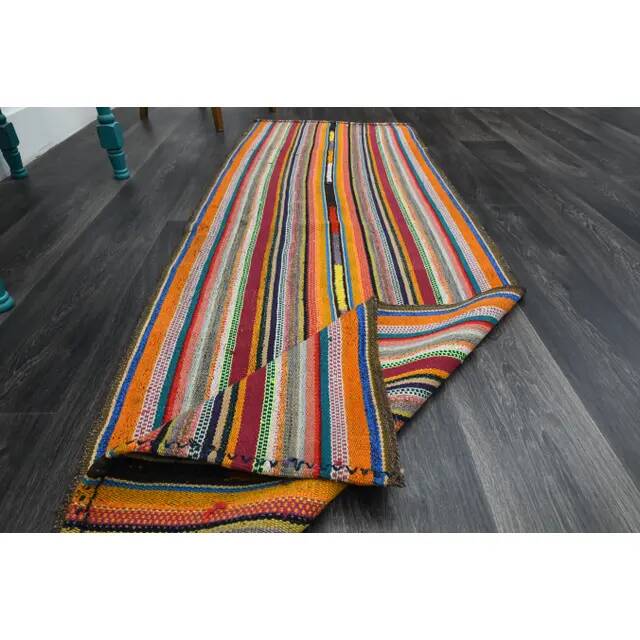 1970s Vintage Turkish Oushak Handmade Wool Cotton Orange Runner Rug  77x216