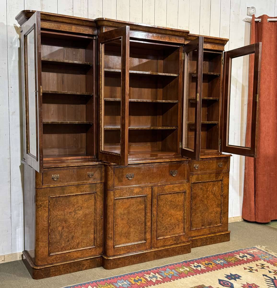 Victorian 19th-century walnut secretary bookcase with 8 doors.