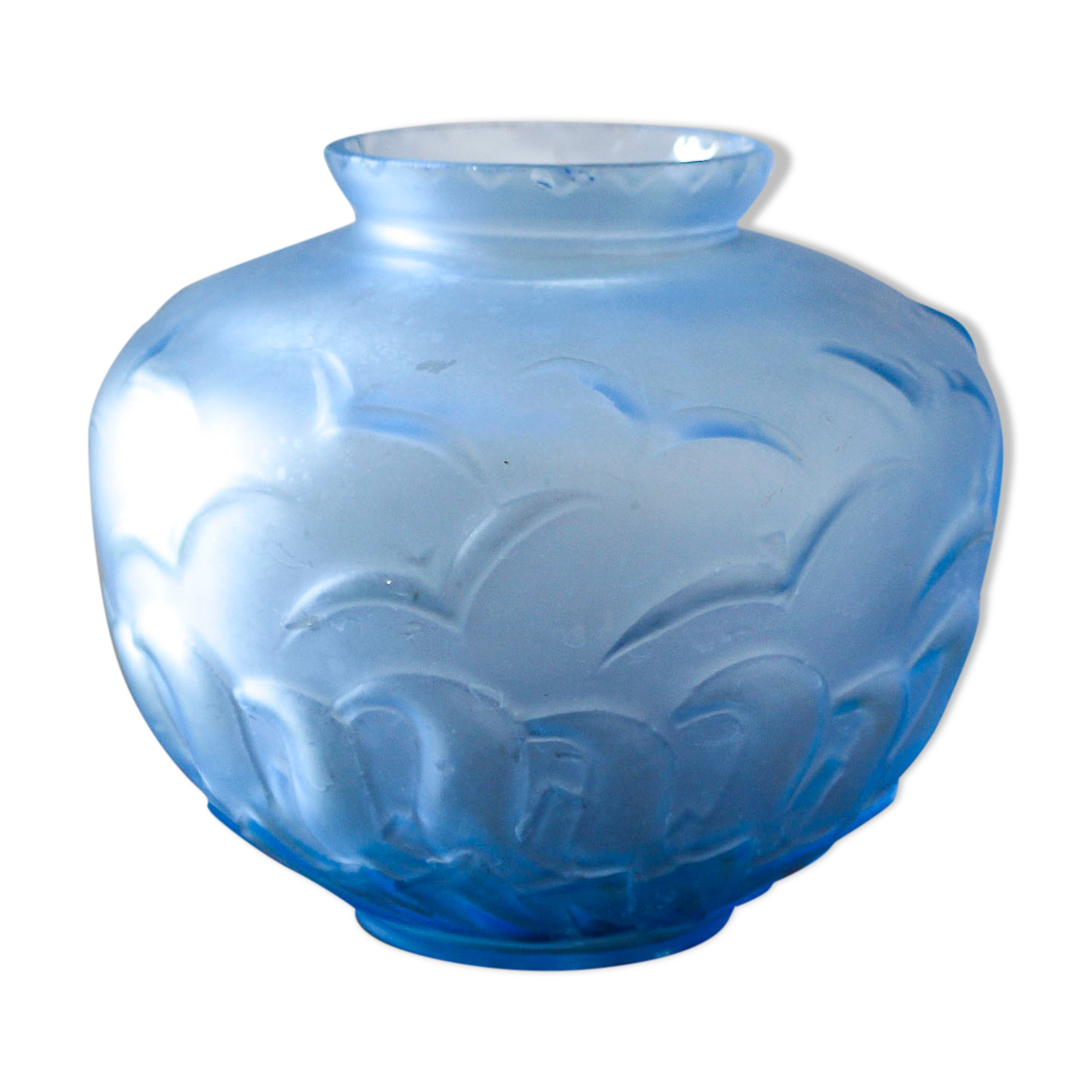 Molded glass vase marine décor 50s