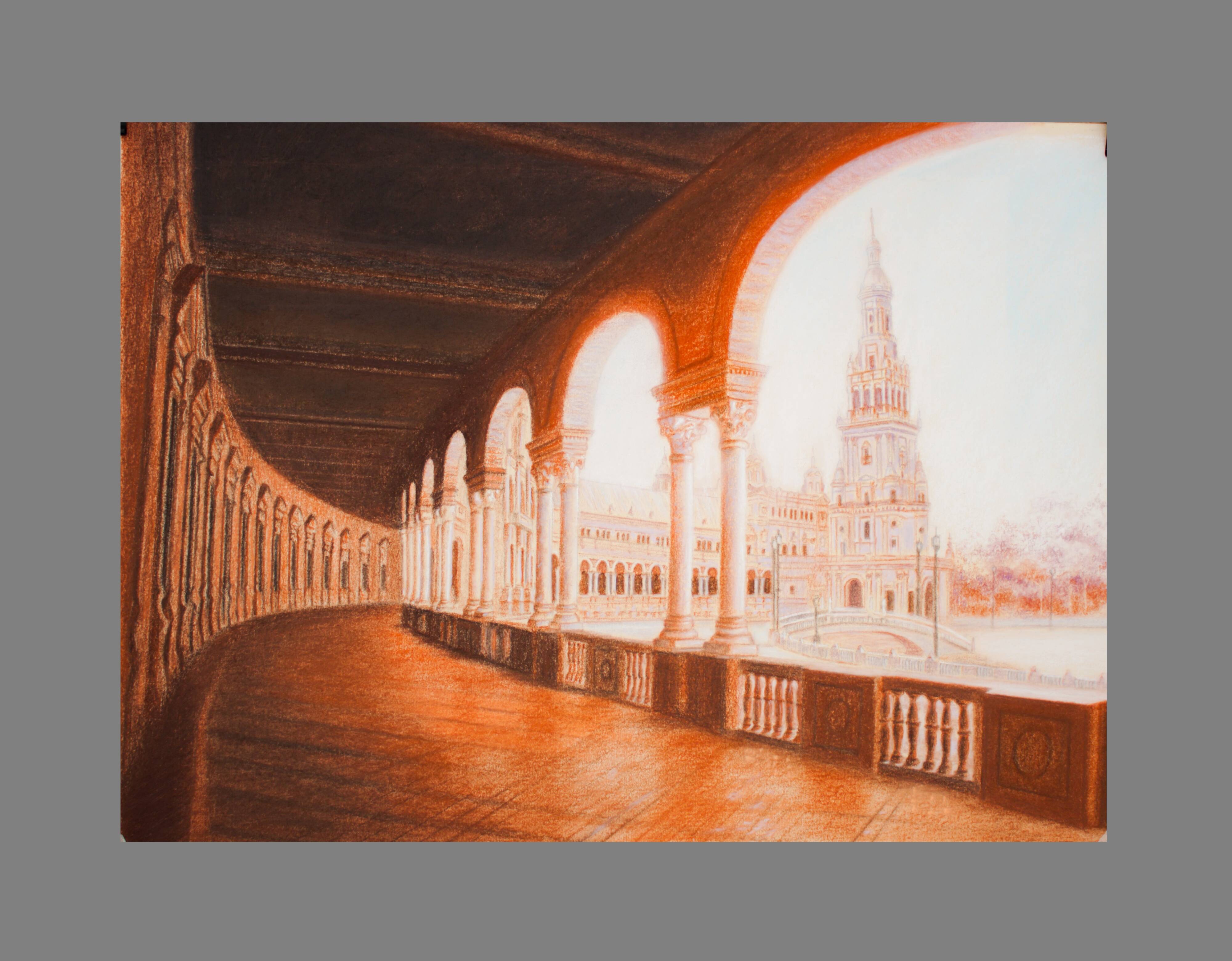 Drawing of the Plaza de España in Seville