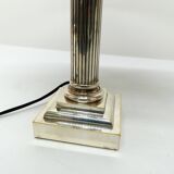 Neoclassical column lamp in silver metal 1960