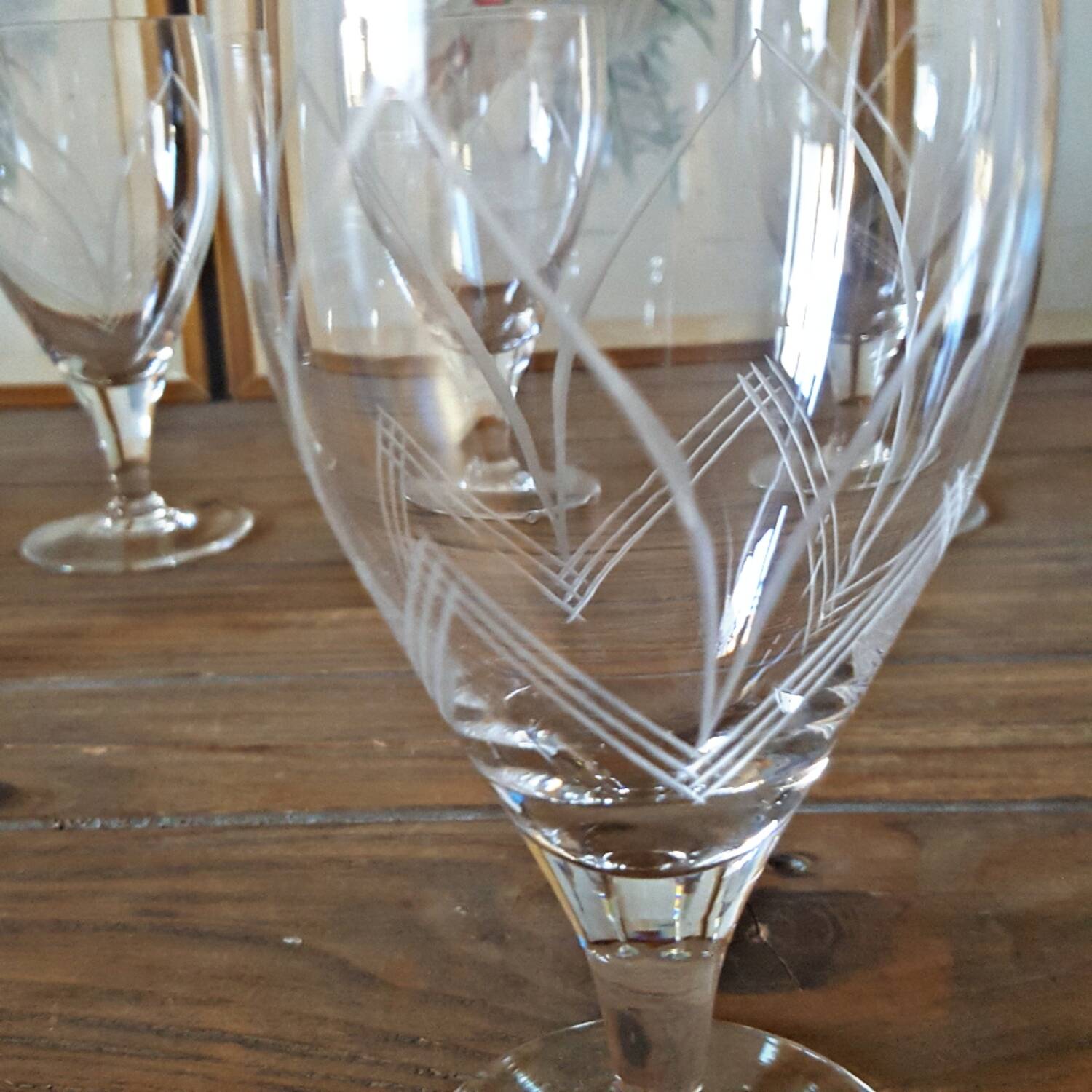 Vintage Etched Crystal Wine Glasses
