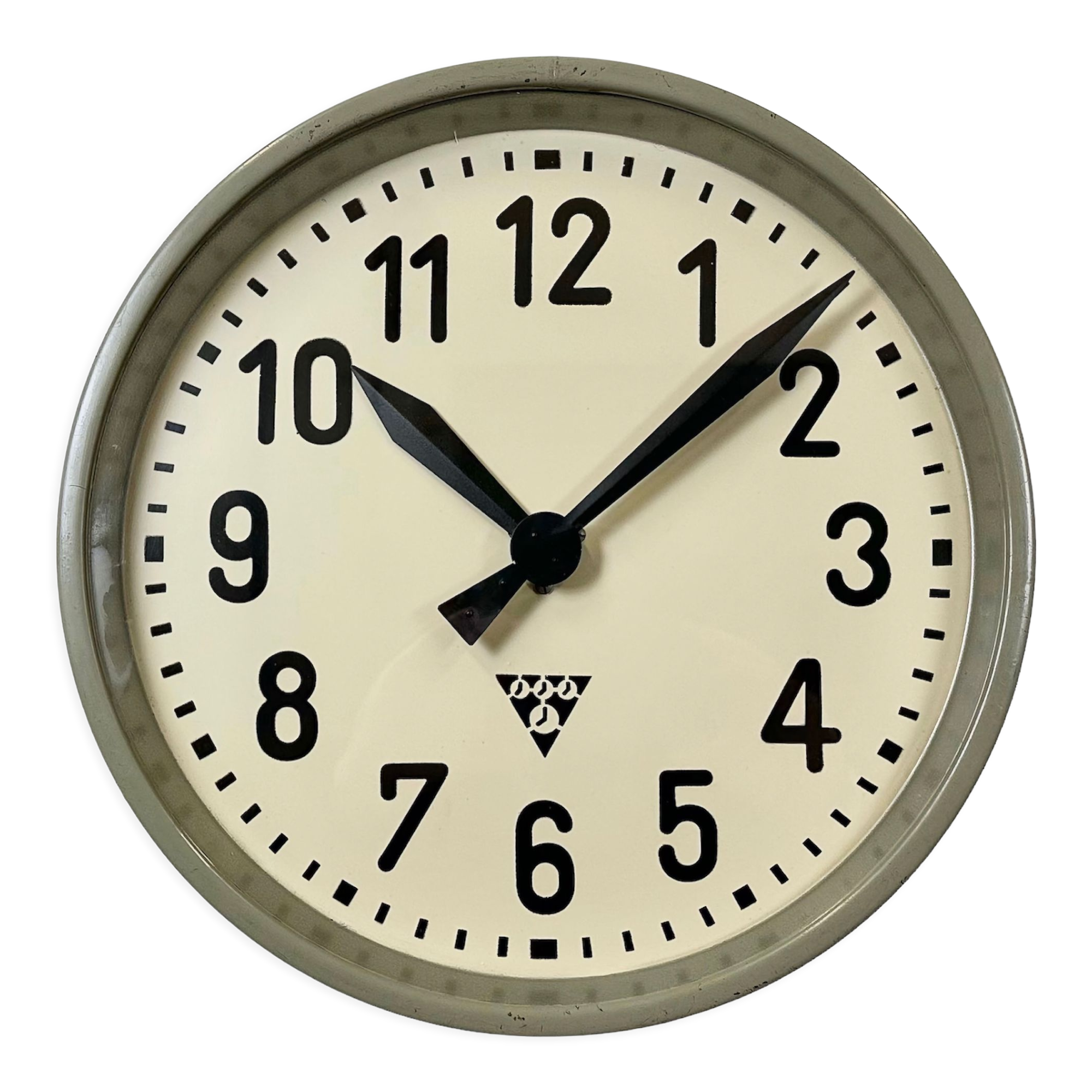 Grey Industrial Factory Wall Clock from Pragotron, 1950s