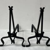 Pair of wrought and hammered iron bedside tables, 20th century