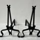 Pair of wrought and hammered iron bedside tables, 20th century