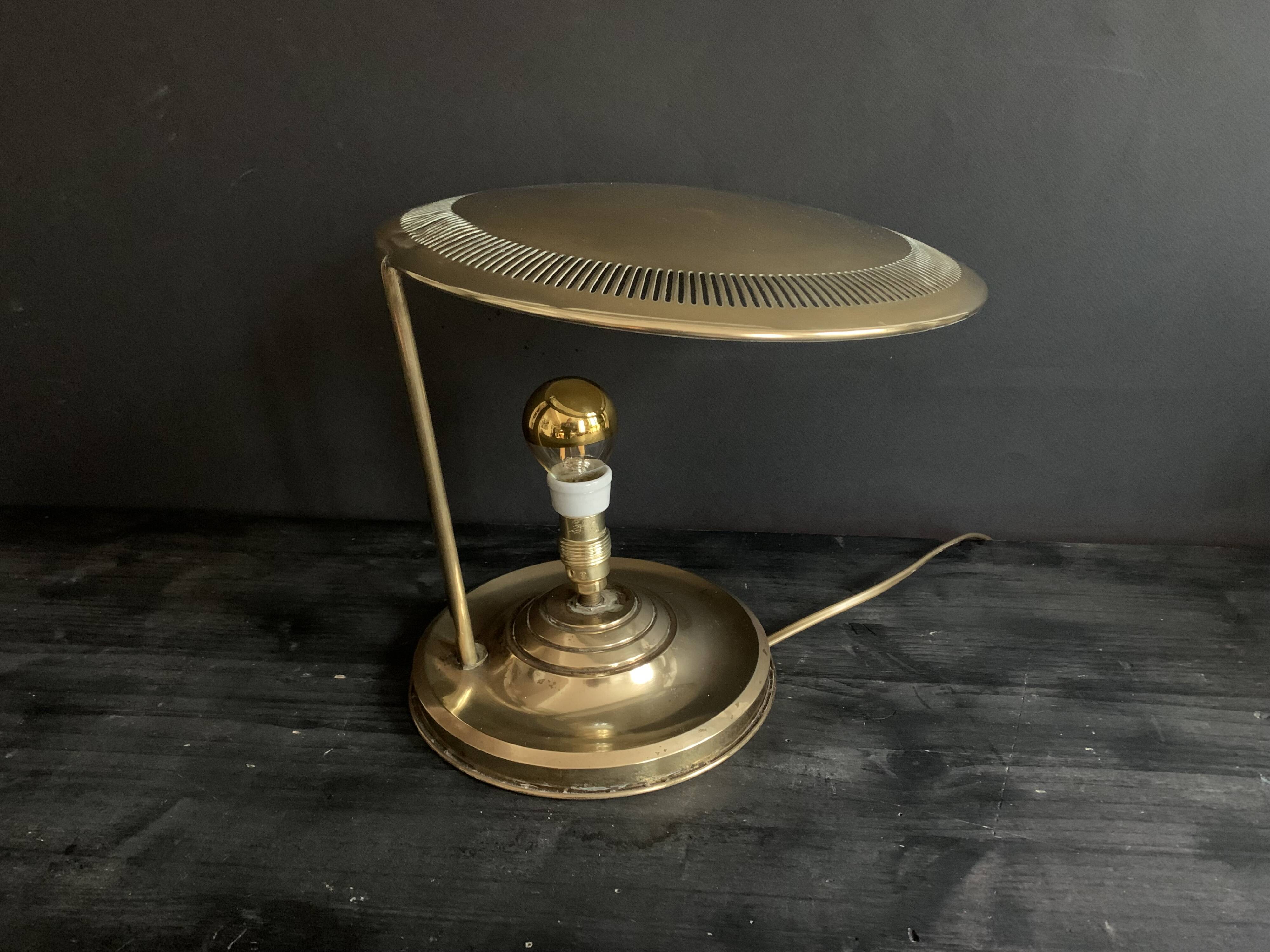 Bauhaus desk lamp, modernist in gilded brass, 1940s