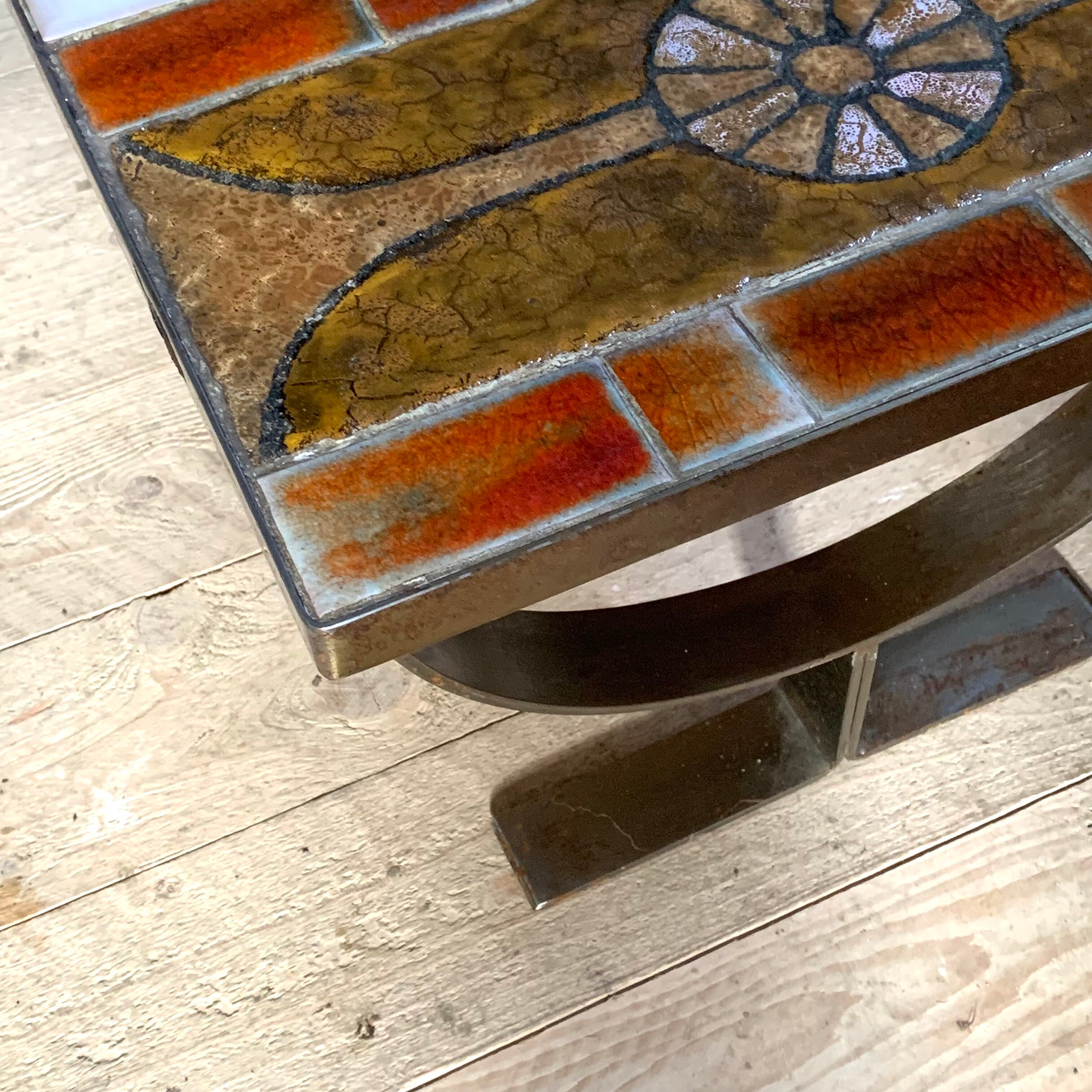 Ceramic coffee table and brushed steel by Jean Gregorieff